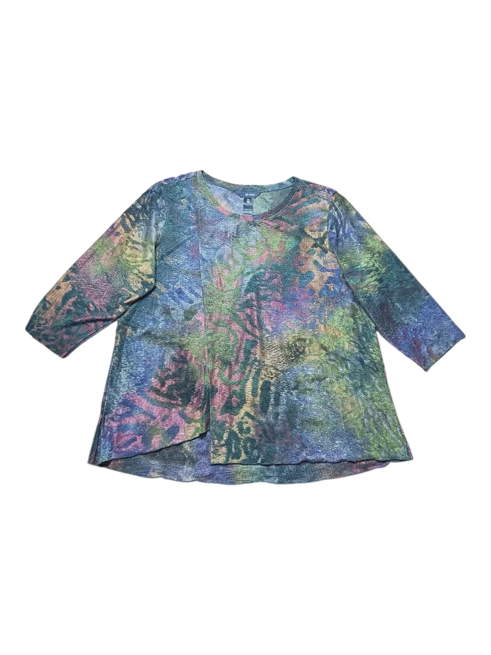 ALI MILES | Abstract Burnout Asymmetrical Semi Sheer Artsy Tunic Top | Petite XL